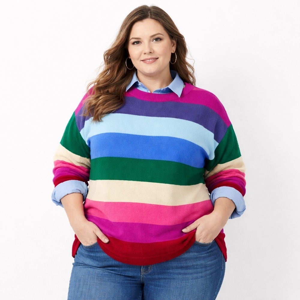 Lane Bryant Sweater Striped 22/24 Multicolor Crewneck Super Soft Knit NWOT